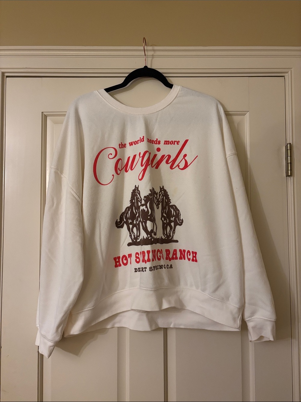 Grayson Threads White Crewneck with Red Script & Brown Horse Graphic